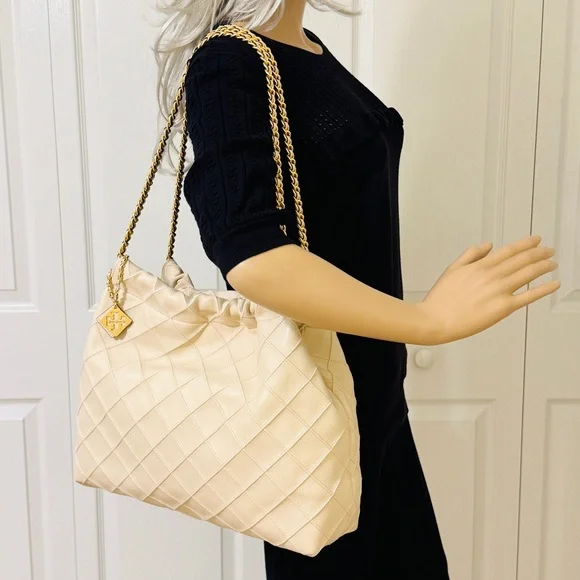 TORY BURCH FLEMING SOFT CREAM HOBO QUILTED SHOULDER HANDBAG - Picture 7 of 16